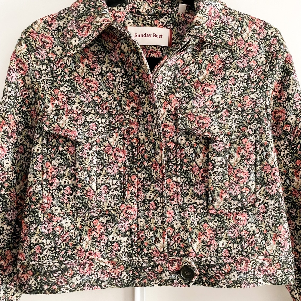 Aritzia Sunday Best Pink Green Floral Tweed Jacket - Picture 6 of 15